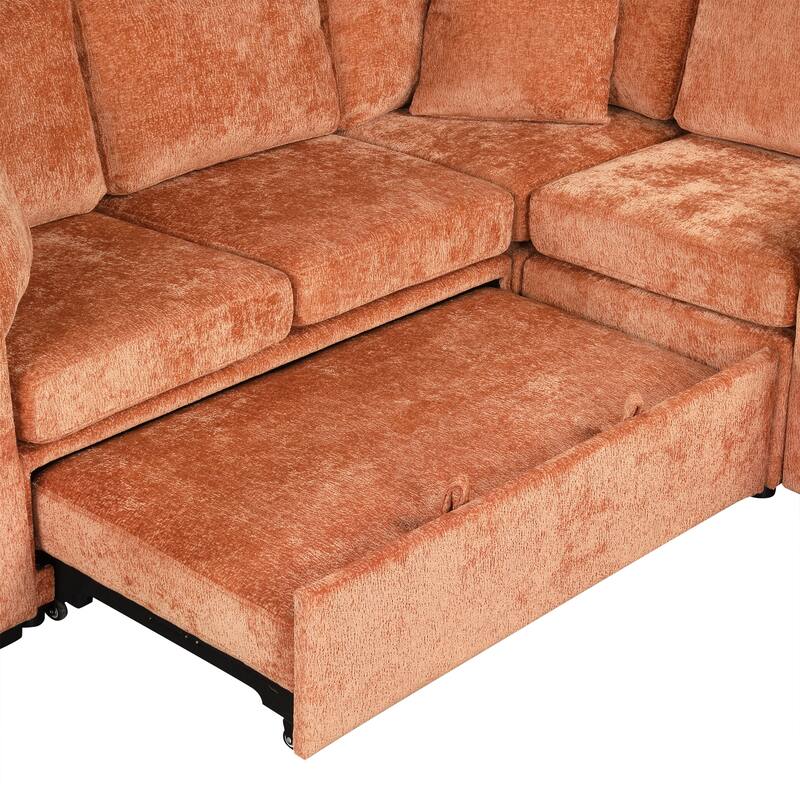 L-Shaped Pull Out Sleep Couch Bed Reversible Sleeper Sectional Sofa