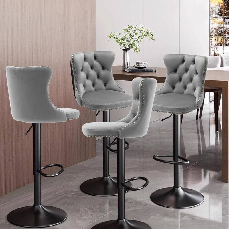 Velvet Adjustable Swivel Counter Height Barstools Set of 2
