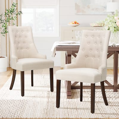 Ora Maison Set of 2 Wingback Dining Chairs - Tufted Linen-Like Fabric Upholstery, Elegant French Country Style for Dining Room