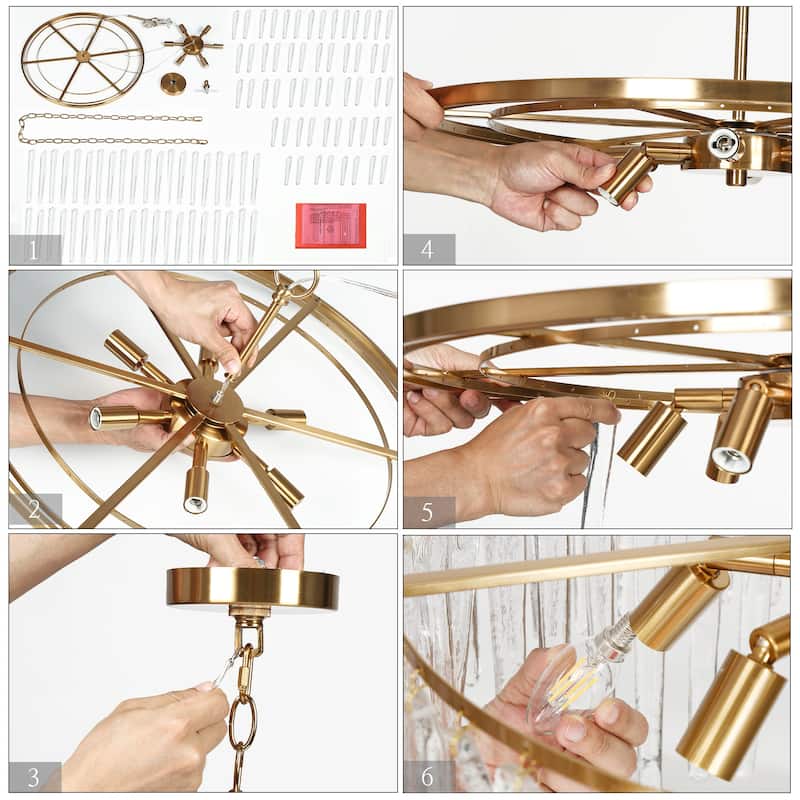 Modern Gold 2-Tier 6-Light Drum Chandelier for Dining Living Room