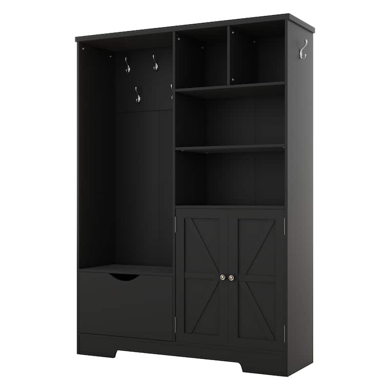 Multi-functional Hall Tree with Bench and Shoe Storage,Entryway Hall Tree with Coat Rack