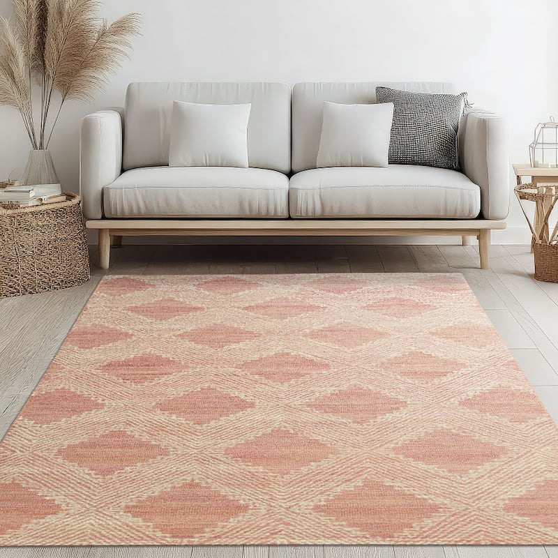 Hand-Tufted Wool Pink Contemporary Transitional Spring Rug - Modern Elegance and Playful Charm