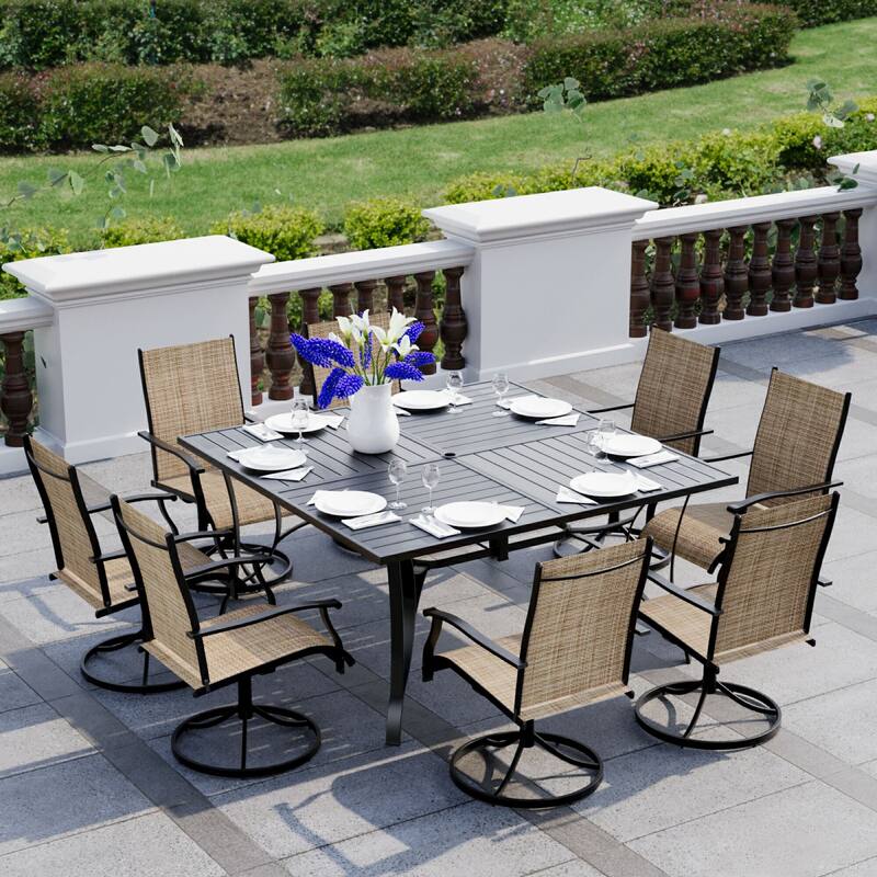 5/7/9-Piece Outdoor Dining Set with 360°Swivel Rocking Chairs, Textilene Seats, Ultra-Comfort Patio Furniture w Umbrella Hole