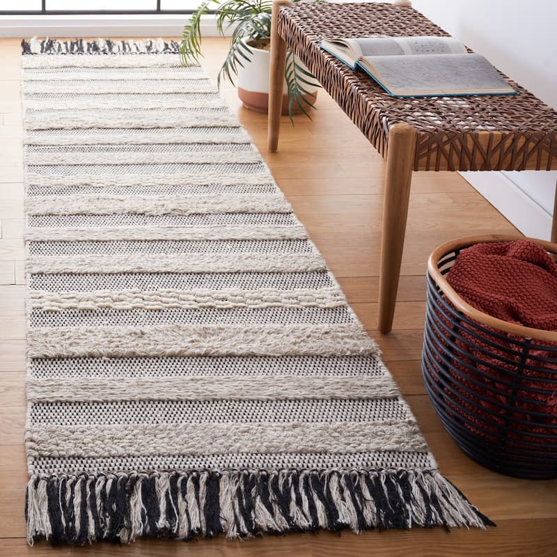 SAFAVIEH Vermont Valene Wool Fringe Rug - 2'3" x 9' Runner - Beige/Ivory