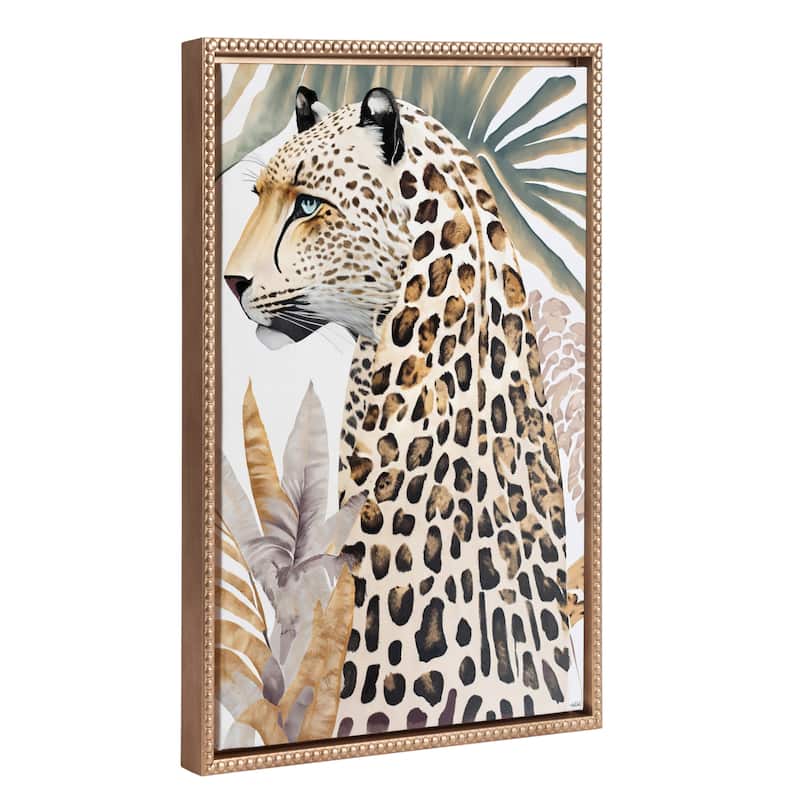 Kate and Laurel Sylvie Beaded Fern Cheetah Framed Canvas by Inkheart Designs - 18x24 - Gold