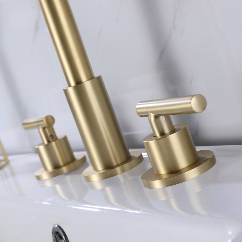 Modern Brushed Gold 360 Rotary Bathroom Faucet Widespread for Sink 3 hole with 2 Handles