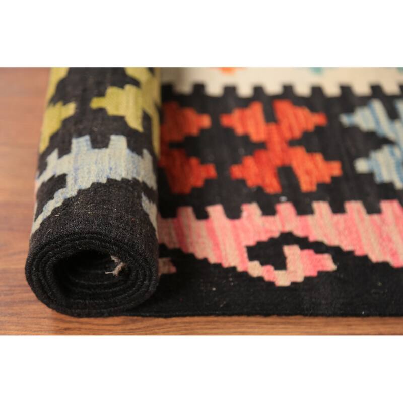 Colorful Trellis Kilim Area Rug Hand-Woven Wool Carpet - 8'3" x 11'8"