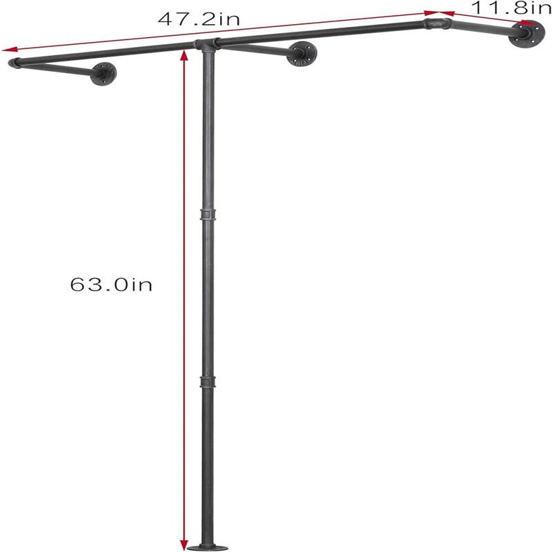 Industrial Pipe Clothes Rack - 11.8"D x 42.7"W x 63"H