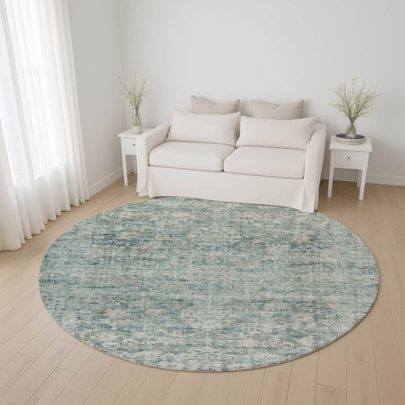 Premium Washable Super Soft Vintage Traditional Mayfield Rug - Teal - 8' x 8'