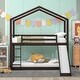 preview thumbnail 1 of 14, Playhouse-inspired Style Twin over Twin Sturdy Wood Bunk Bed with Roof, Slide and 3-step Ladder, Fun and Adorable Space, Black Black