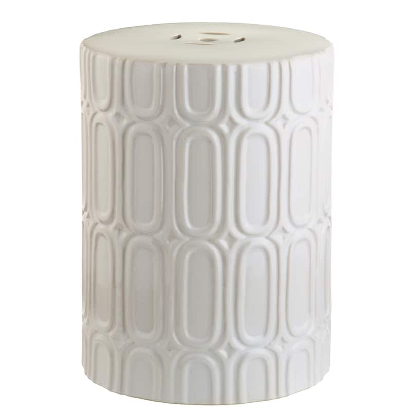 SAFAVIEH Abilia Antique White Ceramic Decorative Garden Stool - Almond