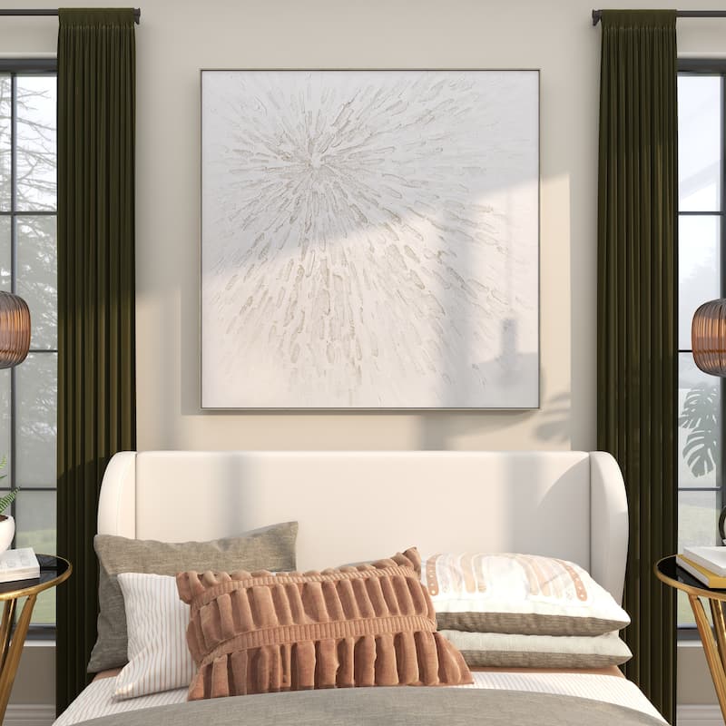 Canvas Starburst Abstract Metallic Living Room Framed Wall Art with Silver Foil Accents - White - CosmoLiving by Cosmopolitan