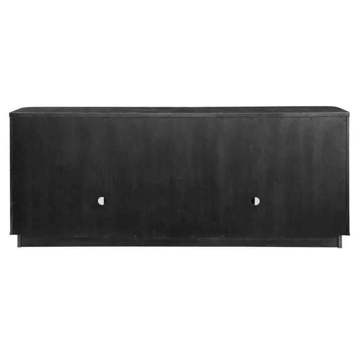 Modern, Contemporary Wood 80" Console with glass doors, TV Stand, Accent Cabinet, Fully Assembled, Black - 80"W x 32"H x 15"D
