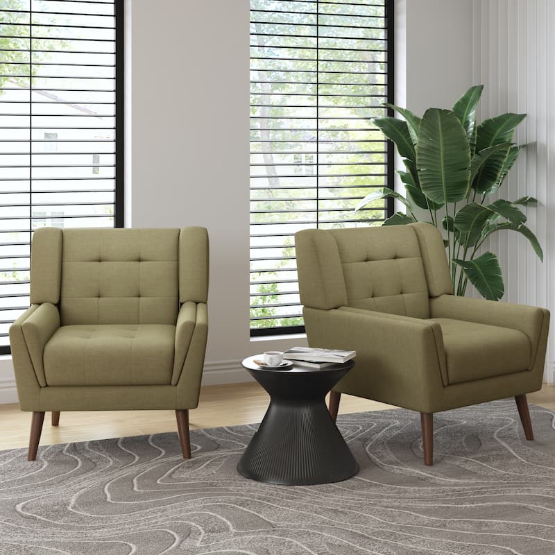 Modern Tufted Accent Chair Linen Armchairs Set of 2