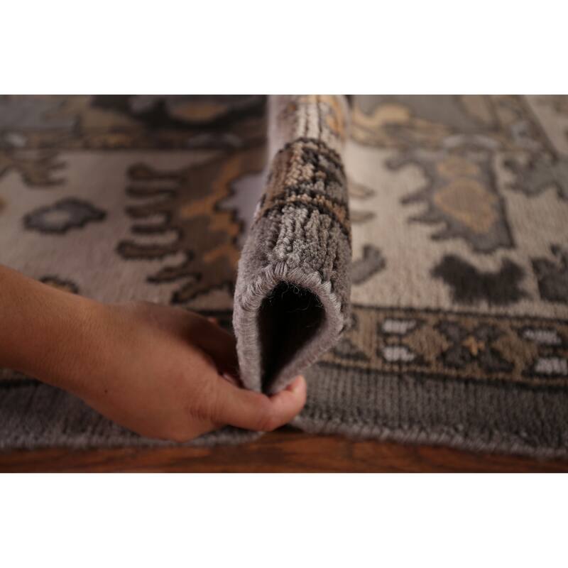 Gray Oushak Oriental Area Rug Handmade Floral Wool Carpet - 9'0" x 11'8"