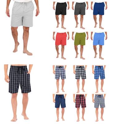 Mens Ultra Soft Knit Pajama Sleep Shorts MultiPack Plaid Cotton Elastic Waist