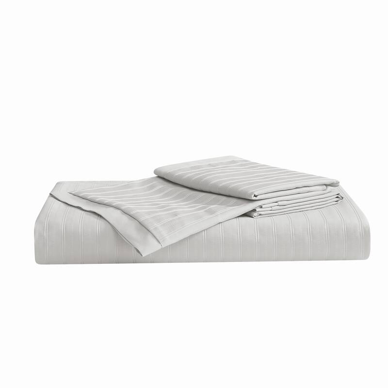 Royal Velvet Olivia Stripe 3 Piece Duvet Cover Set - Grey - Queen