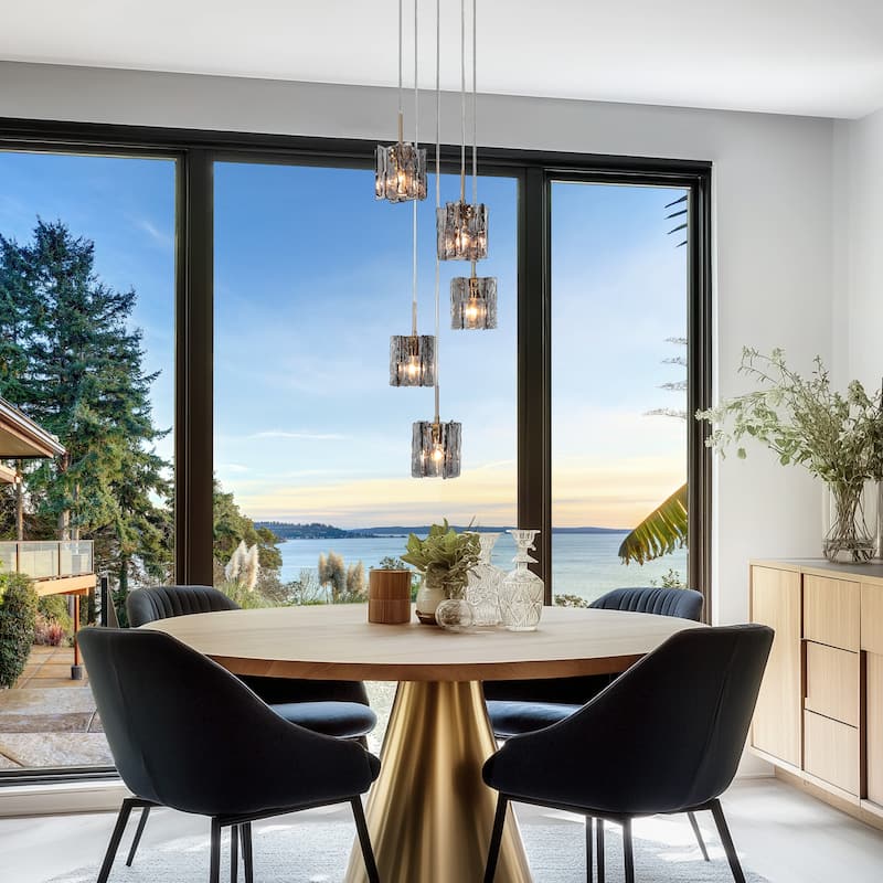 Kasy Modern 5-Light Cluster Chandelier Textured Glass Kitchen Island Pendant Light - D 15" x H 9"