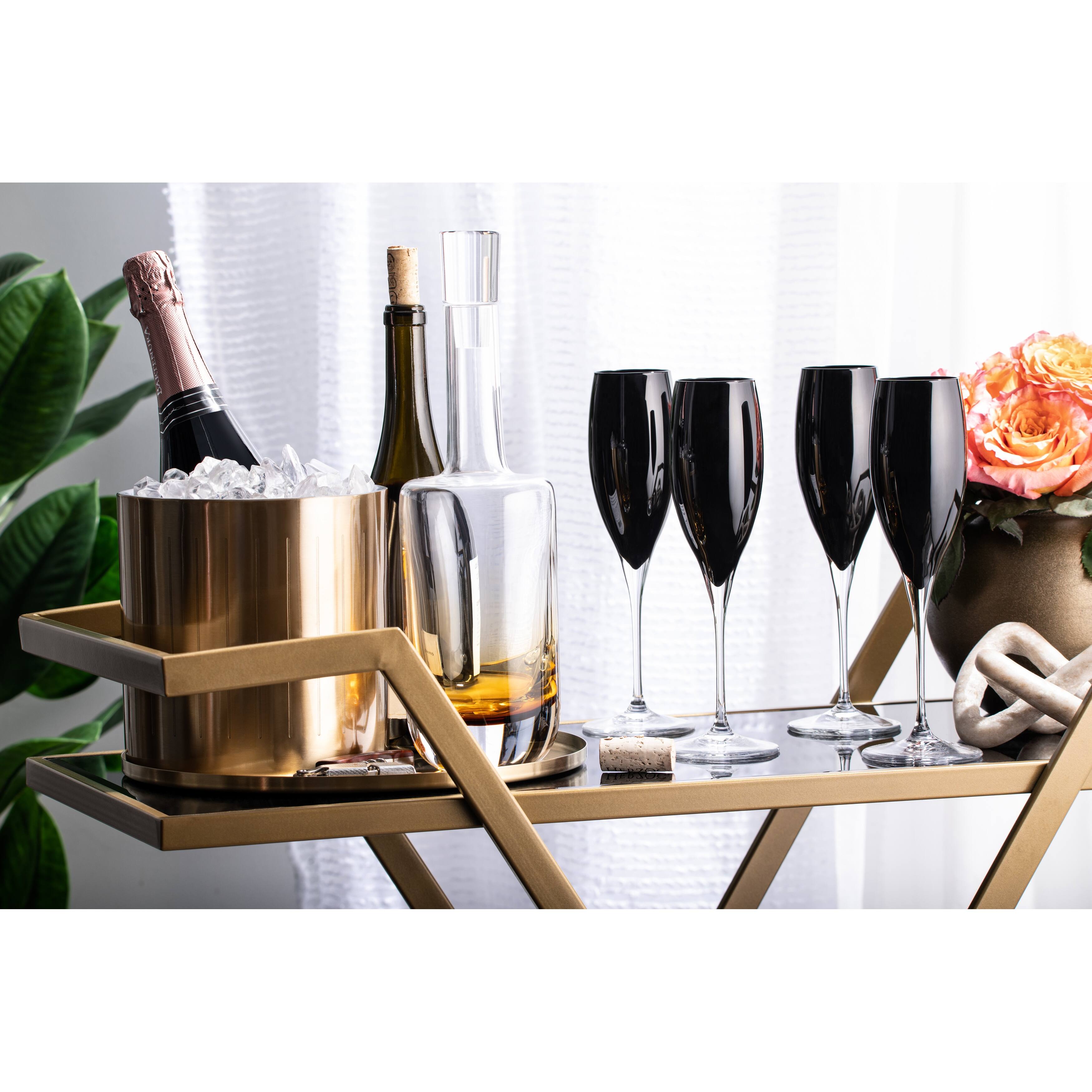 Majestic Gifts Inc. Glass Toasting Champagne Flutes11 Oz.Set/6Black