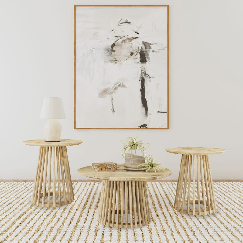 Touhy Round Coffee and End Table Set Natural Mango - 3-piece