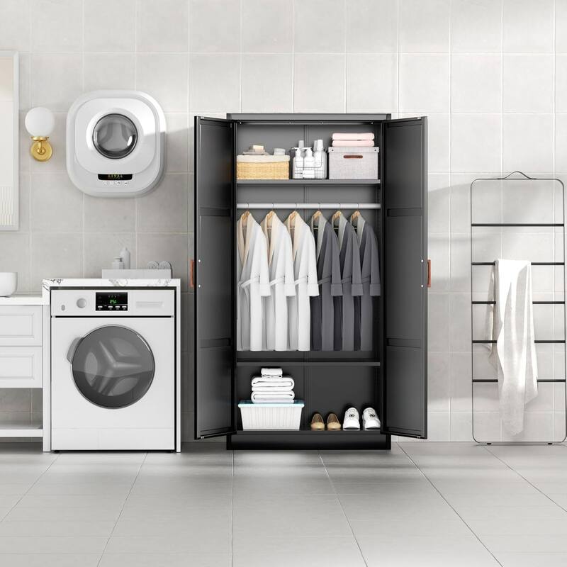 71'' - 72'' Tall Wardrobe Armoire Clothing Closet Storage Cabinet with Hanging Rod and Adjustable Shelves