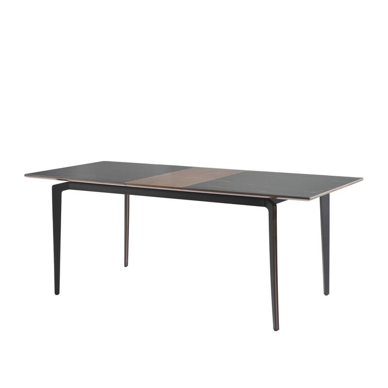 Honey Contemporary 7-Piece Dining Set with Dark Wood and Black Sintered Stone Table Top, and Upholstered Armchairs