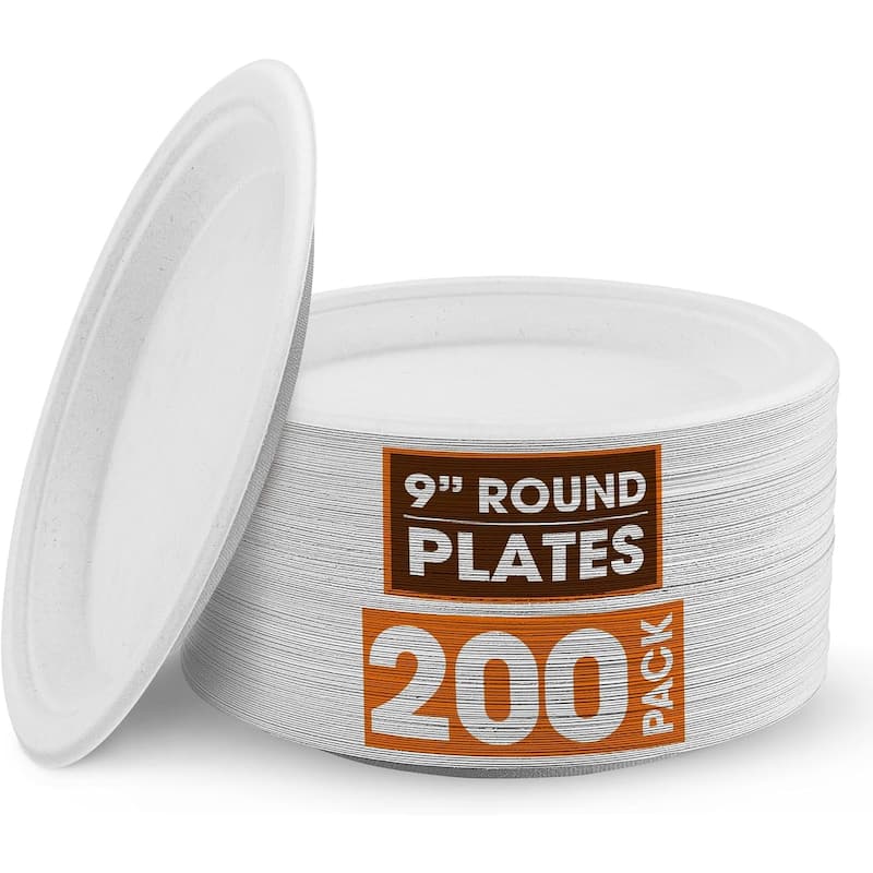 Cheer Collection 9 inch Disposable Plastic Plates - 200 Pack - White