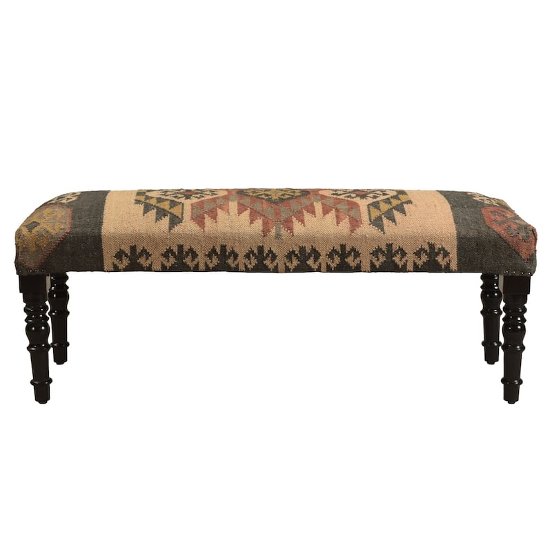 47" Multicolored Southwestern Style Rectangular Bench with Wooden Legs
