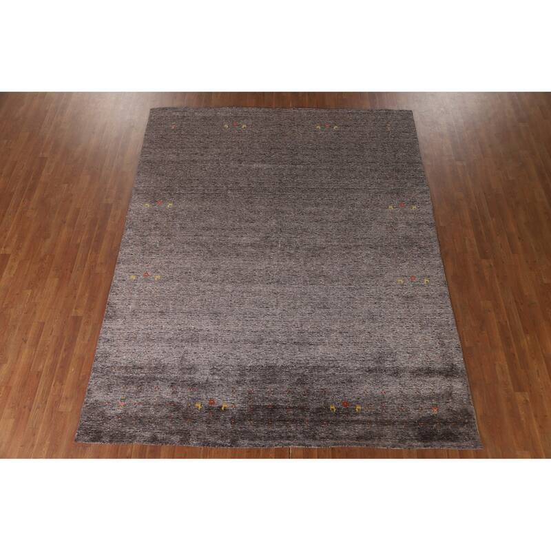 Striped Gabbeh Oriental Area Rug Hand-Knotted Wool Carpet - 7'10" x 9'9"