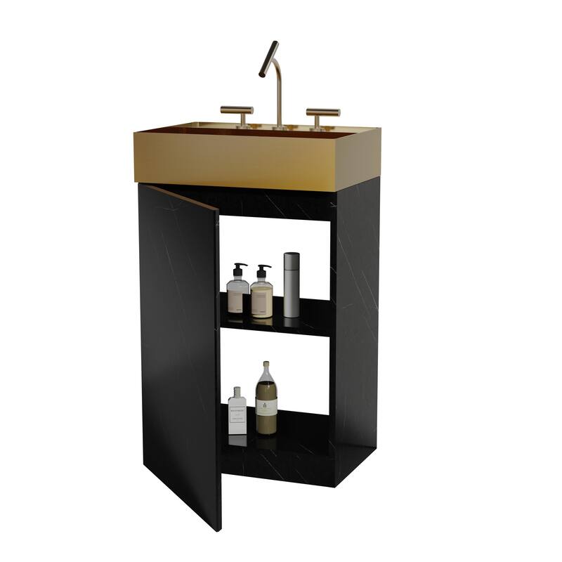 Modern Marble Bathroom Vanity, Roca 20" Freestanding Cabinet with Brushed Gold Stainless Steel Integrated Sink