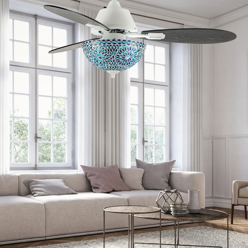 Costello River of Goods 3-blade 42-inch Modern Indoor Ceiling Fan with Mosaic Glass Shade and Remote Control
