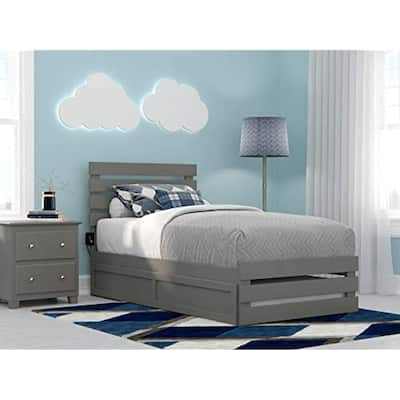 Twin Bed with Trundle & USB Charger - Modern Farmhouse Style, Solid Wood Frame, 78" x 42"