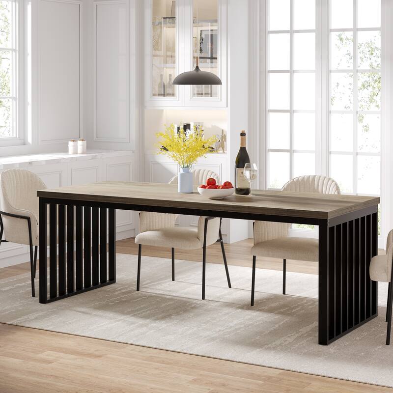 78.7 inches Diniong Table for 6-8 People, Wood Dinner Table for Dining Room - Black and Grey