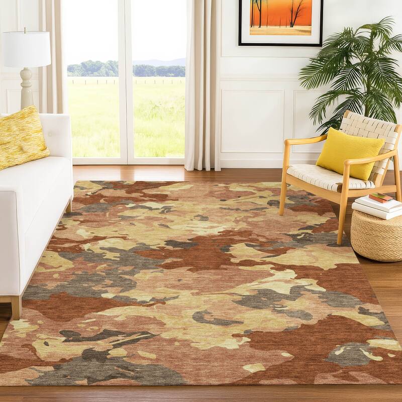 Machine Washable Indoor/ Outdoor Abstract Mexi Chantille Rug