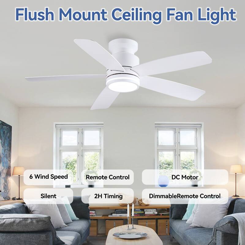 41 and 46 Inches Flush Mount Ceiling Fan with Light and Remote
