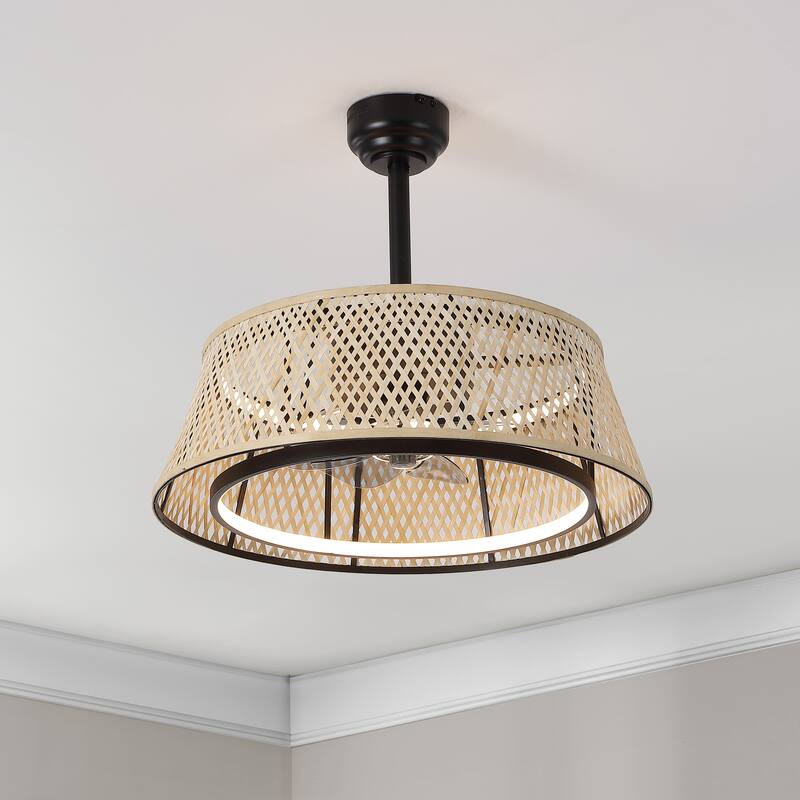 Ceiling Fan, Remote-Controlled Traditional Design, By JONATHAN Y - 12-17-22 H x 23.75 L x 23.75 W - Light Brown/Black