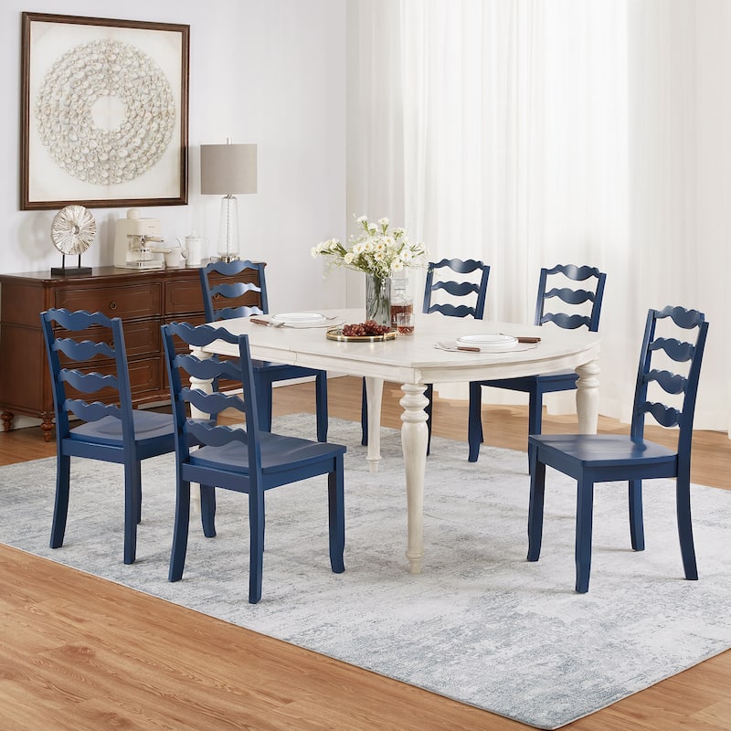 Distressed 17"W Wooden Ladder Back Dining Chairs - Set of 6 - Blue