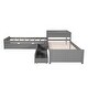 preview thumbnail 10 of 9, Twin Size Table L-shaped Bed with Trundle and Storage Drawers Linked, Pine Wooden Platform Bed with Built-in Desk, Gray