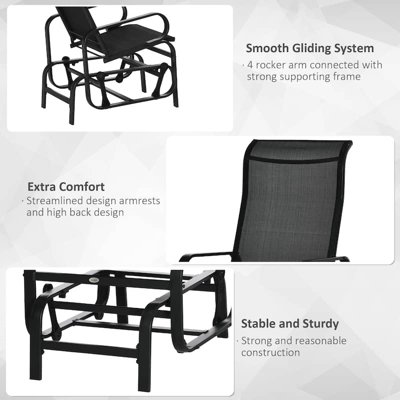 Outsunny Single Glider Patio Swing Rocking Chair with Breathable Mesh, Smooth Arms for Backyard, Garden, Lawn