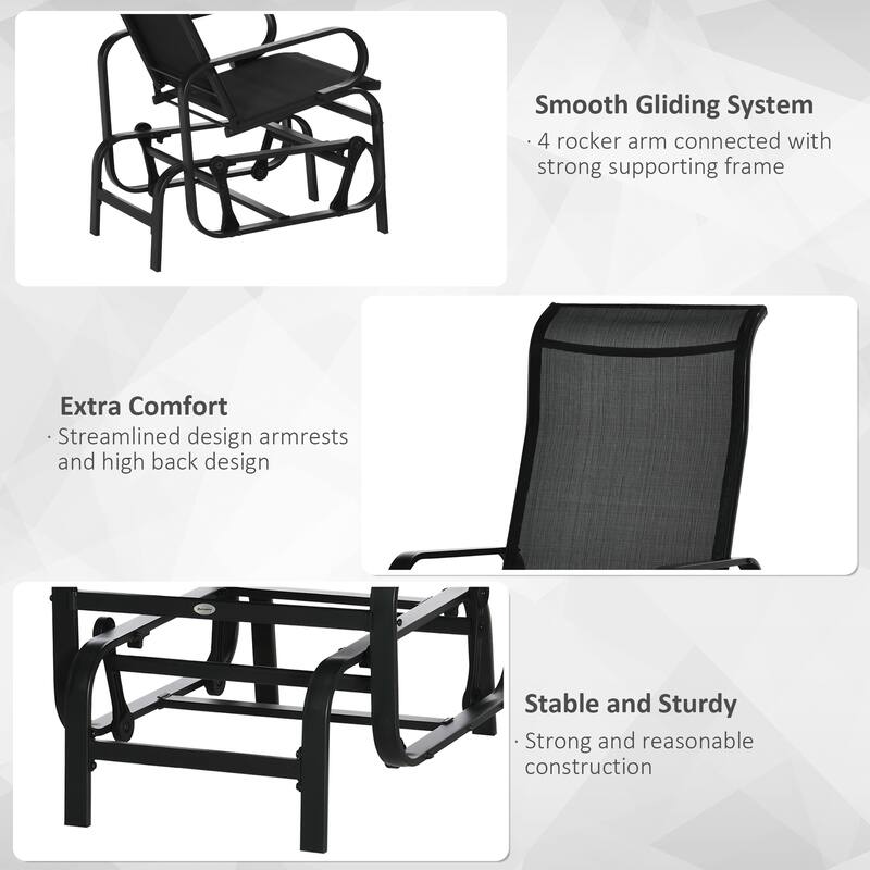 Outsunny Single Glider Patio Swing Rocking Chair with Breathable Mesh, Smooth Arms for Backyard, Garden, Lawn