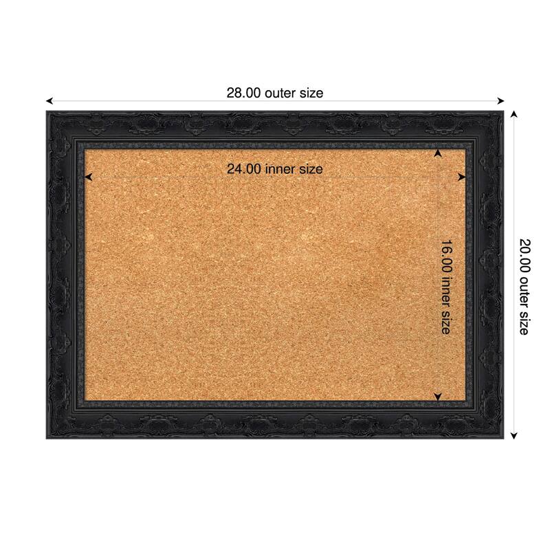 Filigree Gloss Black Framed Cork Board - Bulletin Board, Organization Board, Pin Board - Natural - 28 x 20 in