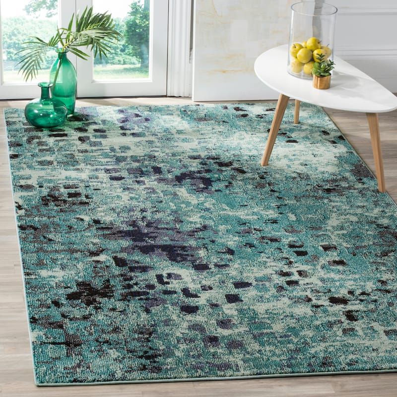 SAFAVIEH Monaco Panna Boho Abstract Modern Watercolor Area Rug - 4' x 5'7" - Light Blue/Multi