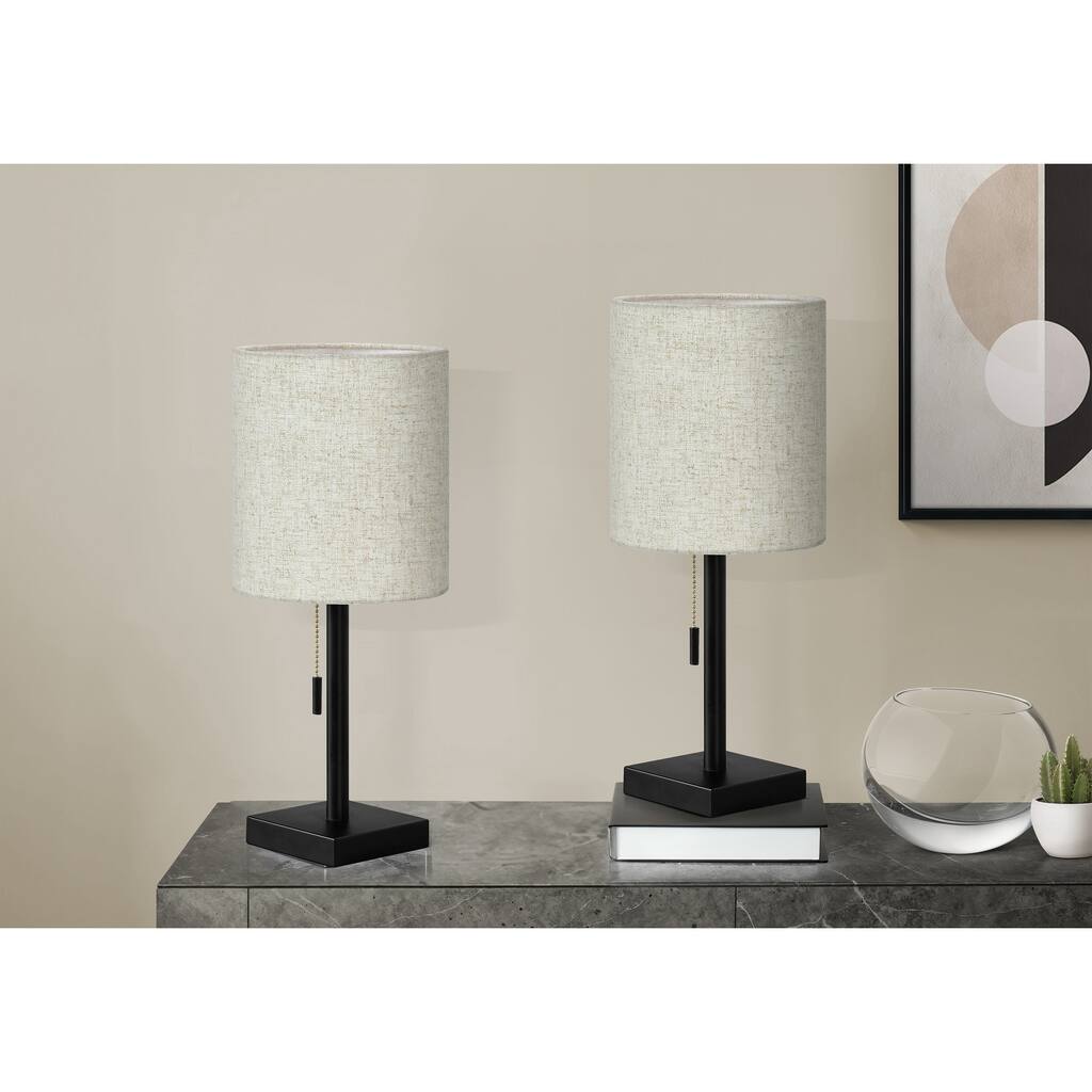 Lighting, Set Of 2, 17"h, Table Lamp, Usb Port Included, Black Metal, Beige Shade, Contemporary