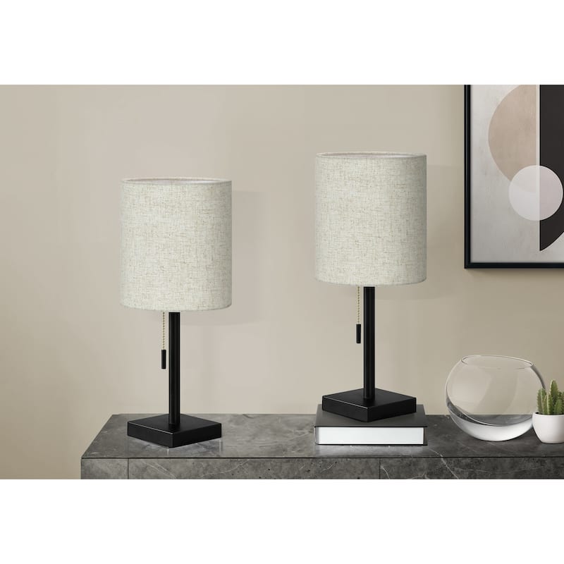 Set of 2 Table Lamps with USB Port and Drum Shade Contemporary Design - Black