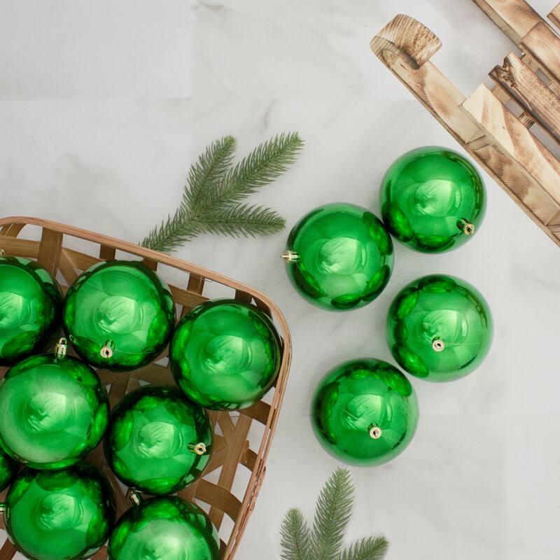 12ct Christmas Green Shatterproof Shiny Christmas Ornaments 4" 100mm