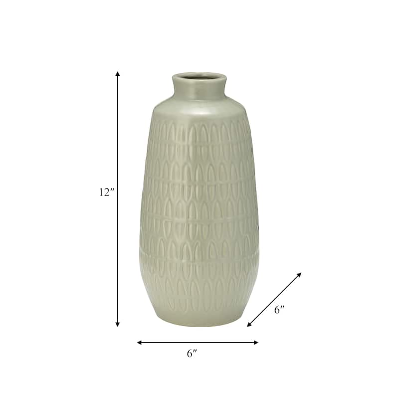 Sagebrook Home Ceramic Vase Carved Design Decorative Light Colored Table Vase for Home or Office Decor