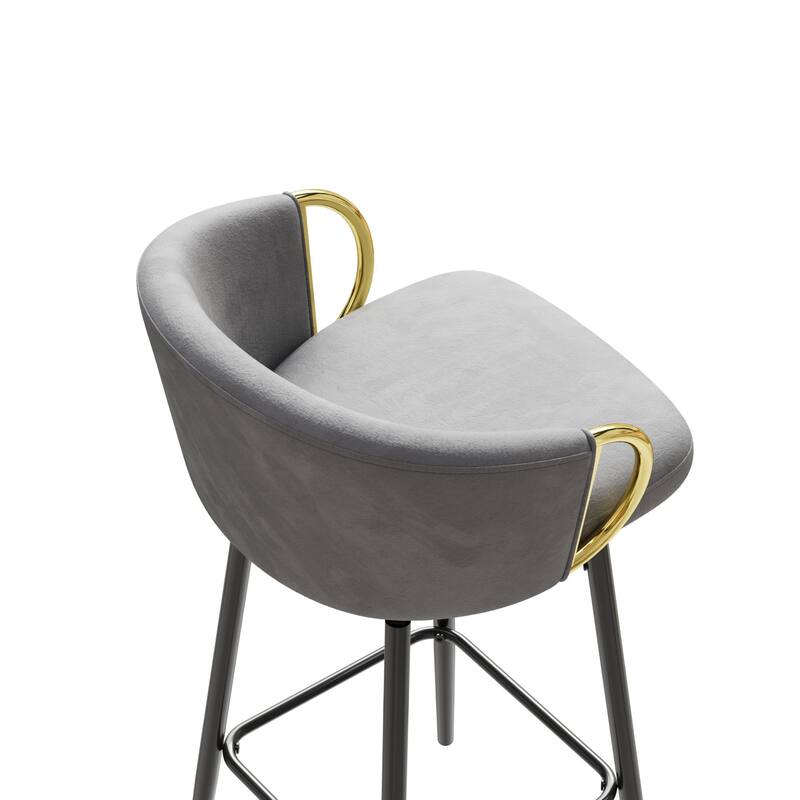 Velvet Bar Chair Set of 2, 360° Swivel Bar Chairs with Metal Legs, Upholstered Counter Height Bar Chairs w/Anti Slip Pads