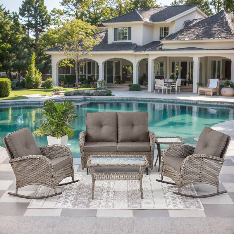 Outdoor Glider Sofa Rocker Chairs Coffee Table - Grey - Grey