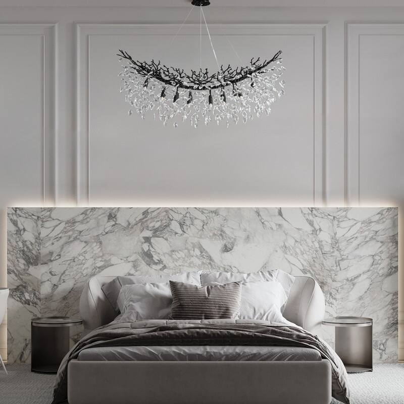 Modern Branch Crystal Linear Chandelier, 1100-1830mm Dining Pendant Light