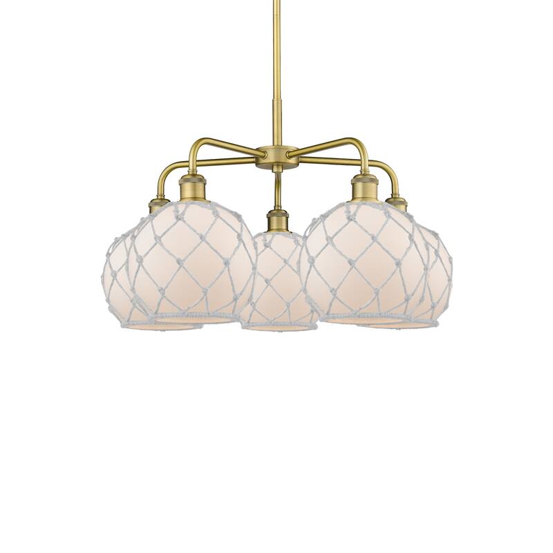 Innovations Lighting 516-5CR-16-27 Farmhouse Rope Chandelier Farmhouse - Brushed Brass / White Glass with White Rope